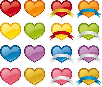 Glossy hearts with ribbon