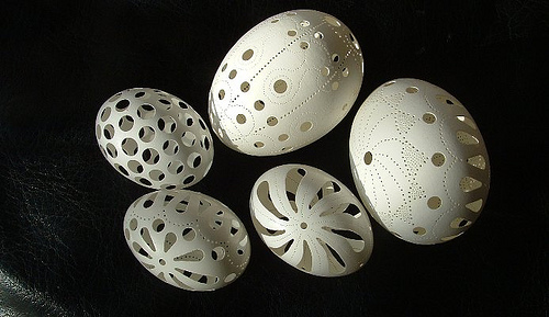 Carved Chicken Eggs and Dove Eggs